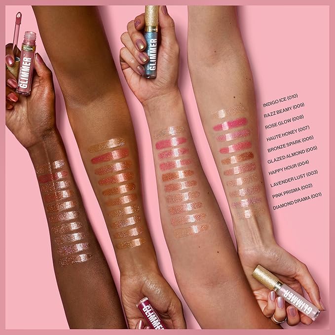 REVLON Super Lustrous Glimmer Gloss, Hydrating Lip Makeup, Non-Sticky, High-Shine Finish, Plant-Based Glitter, 010 Indigo Ice, 0.13 fl oz