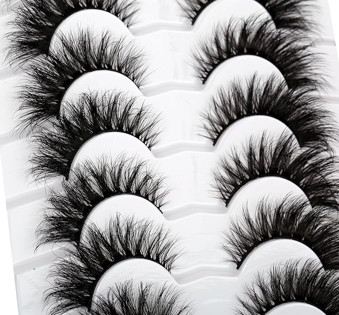 Pooplunch False Eyelashes Volume Cat Eye Lashes Winged Look 8D Dramatic 18MM Wispy Natural Crossed Fake Eyelashes Faux Mink Lashes Strips 7 Pairs Pack