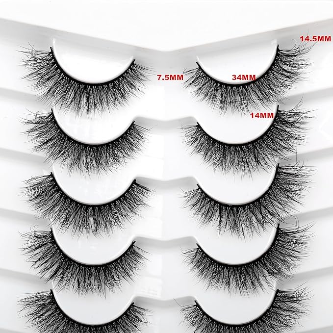 Pooplunch False Eyelashes Strips Cat Eye Wispy Lash Natural Fluffy Short Volume Faux Mink Fake Eye Lashes 7 Pairs Pack