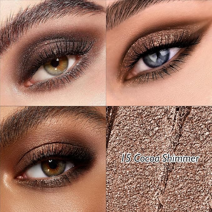Dual-Ended Cocoa Shimmer Eyeshadow Stick - Long-Lasting Cream Eye Shadow Stick Crease-Proof Eyeshadow Pencil, Easily Blendable Multi-Use Smoky Eye Highlighter Makeup with Built-in Smudger, 15