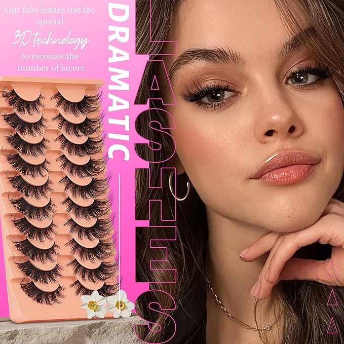 Veleasha Cat Eye Lashes Fluffy Crisscross Doll Eyelashes Wispy False Eyelashes Black Cotton Band 3D Effect Lashes 8-21MM 10 Pairs Pack (6D32)