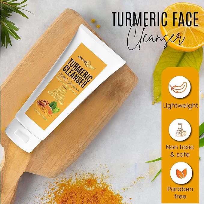 DERMAXGEN Turmeric Facial Cleanser – Natural Anti-Aging Exfoliating Turmeric Face Wash for Glowing Skin – Helps Clear Acne Scars, Dark Spots, Sun Damage & Discoloration – 5 oz
