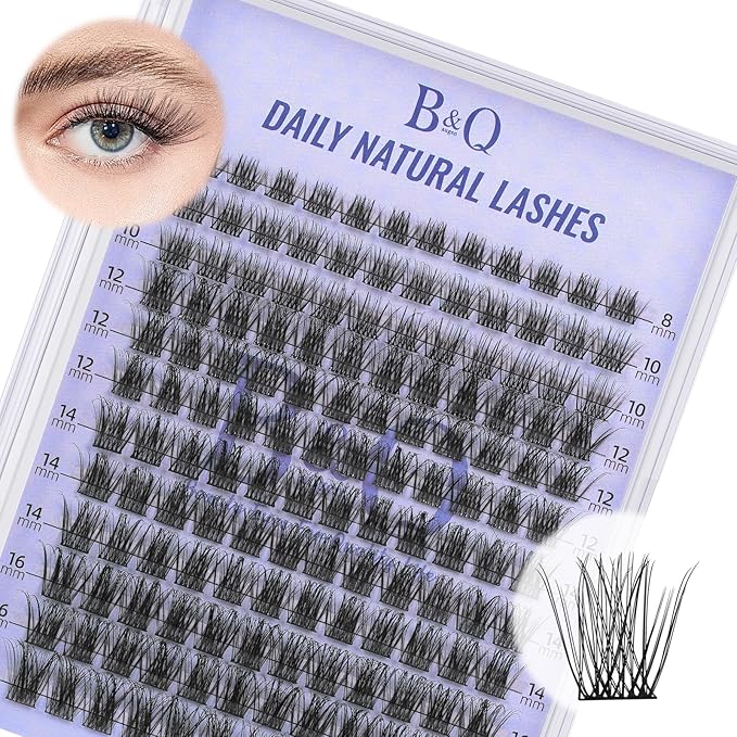B&Qaugen Lash Clusters Natural Cluster Eyelash Extensions 144 PCS Eyelash Clusters D Curl Z01 Superfine Band Individual Lashes for Beginners 8-18mm（Z01-D-8-18mix）