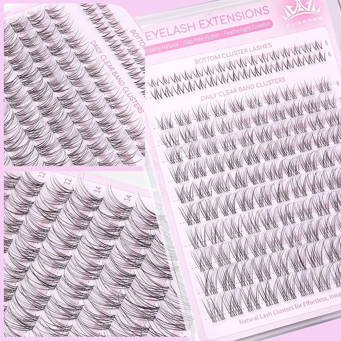 Natural Lash Clusters Wispy Lash Extensions with Bottom Lashes Clean Girl Makeup C Curly Eyelash Clusters with Invisible Band DIY Individual Lashes 132Pcs No Makeup Look
