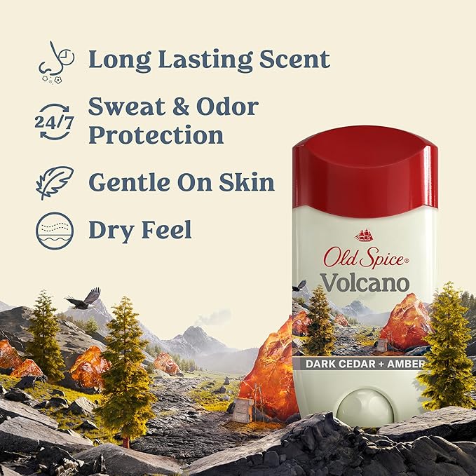 Old Spice Men's Antiperspirant & Deodorant Volcano with Charcoal, 48 Hr Odor Protection, 2.6oz (Pack of 3)
