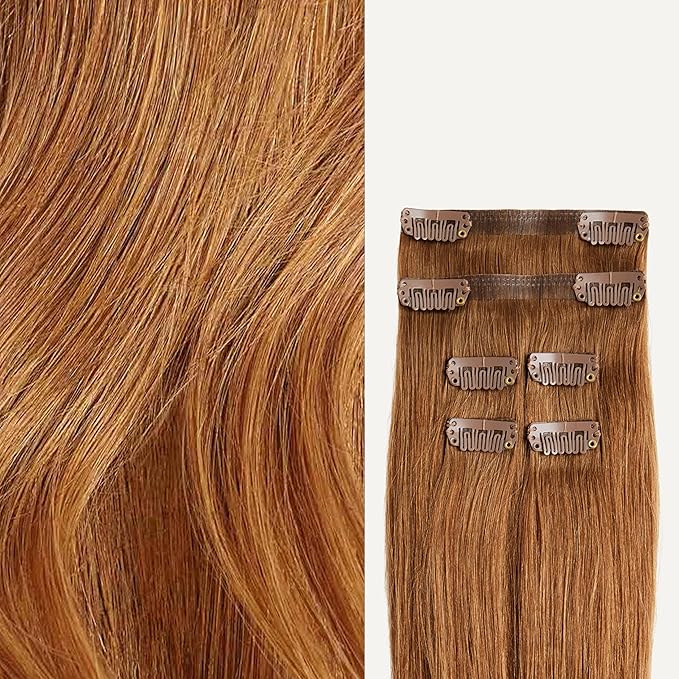 Luxy 100% Remy Human Hair Extensions for Thin Hair Thinning Hair Fill-Ins – 6 Seamless Wefts Multi-Dimensional Color Blend - Natural-Looking Volume & Coverage 50 grams 12" Natural Red Thinning