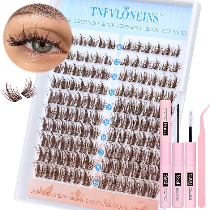 Brown Lash Clusters Kit Manga Lash Extension Kit Natural Eyelash Clusters Wispy 10-16MM Individual Lashes Clusters Anime Eyelash Extension Kit with Bond and Seal and Tweezers by TNFVLONEINS