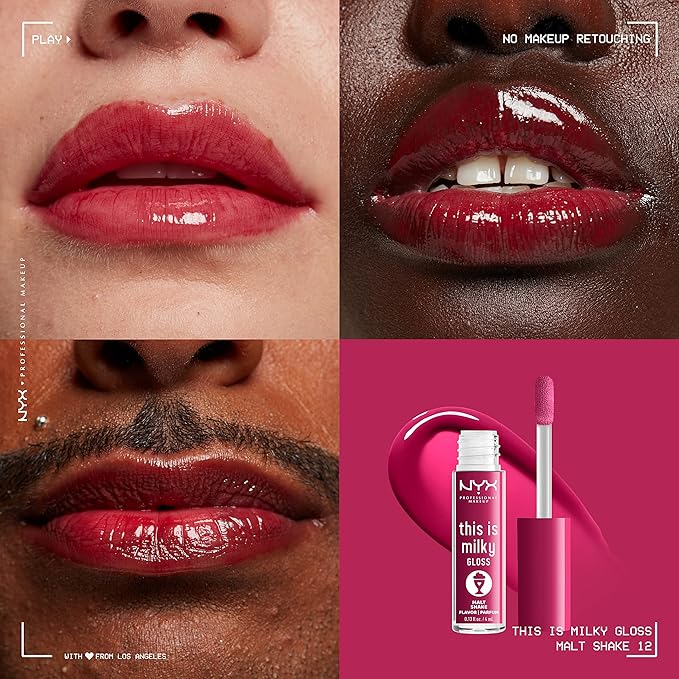 NYX PROFESSIONAL MAKEUP This Is Milky Gloss, Lip Gloss with 12 Hour Hydration, Vegan - Malt Shake (Warm Red)