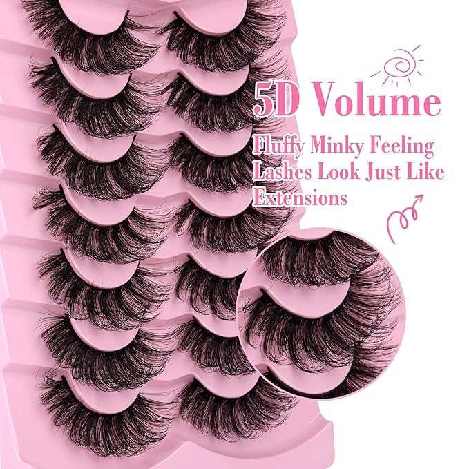 JIMIRE Lashes Mink Fluffy Dramatic Wispy False Eyelashes 20MM 6D Volume Crossed Strip D Curl Eye Pestañas Thick Soft Fake 7 Pairs Pack
