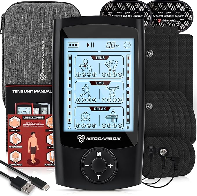TENS Unit Muscle Stimulator, EMS Massager Machine for Shoulder, Neck, Sciatica and Back Pain Relief, Electronic Pulse Massage Physical Therapy, Black