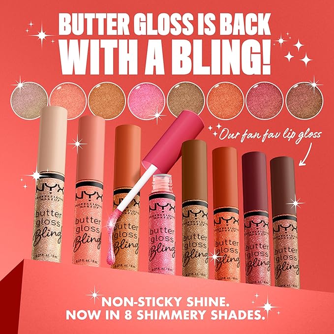 NYX PROFESSIONAL MAKEUP Butter Gloss Bling Lip Gloss, Non Sticky and Shiny Vegan Lip Makeup - Hustla