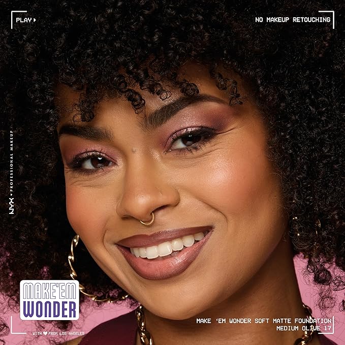 NYX PROFESSIONAL MAKEUP Make 'Em Wonder Liquid Foundation, 24HR Foundation Makeup With A Soft Matte Finish, Buildable Full Coverage - 17 Medium Olive