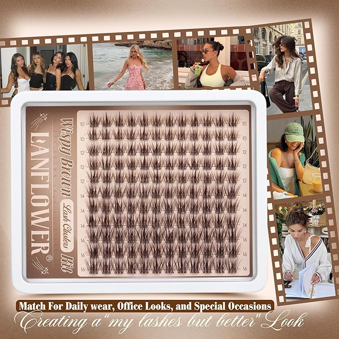 Brown Lash Clusters Kit Wispy Lash Extension Kit Natural Spiky Cluster Eyelash Extensions CD Curl Eyelash Extension Kit with Lash Bond seal and Remover by Lanflower