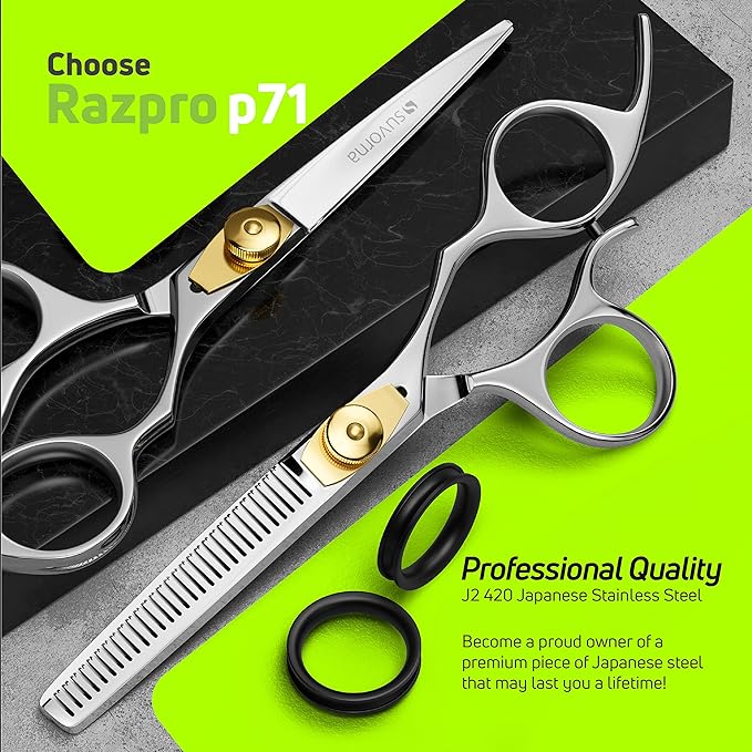 Suvorna Hair Cutting Scissors and Thinning Shears Set - Professional Hair Scissors Set - Barber Scissors and Accessories - Made with 420C Japanese Stainless Steel and Extremely Razor Sharp Edge.
