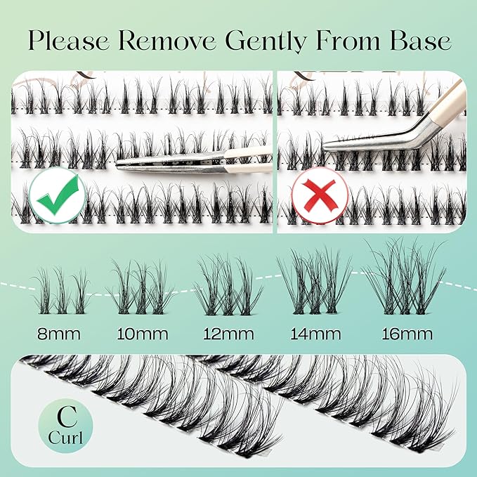 Lash Clusters Kit 0.05mm Individual Lashes, 3D Wispy Lashes, 0.1mm Super Thin Band Resuable Natural Lashes,D Curl Faux Mink Lashes,108pcs Lash Extension (Green Soul-D-0.05-8-16mix-Kit)