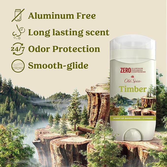 Old Spice Men's Aluminum-Free Deodorant, Timber with Sandalwood, 24/7 Odor Protection, 3oz (Pack of 3)