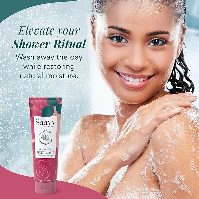 Body Wash Bulgarian Rose Saavy Naturals-Plant-Based Ingredients- Made In USA - Sensitive Skin Body Washl Organic Formula With Coconut Oil, Shea Butter, And Aloe Vera - 8.5 Fl Oz