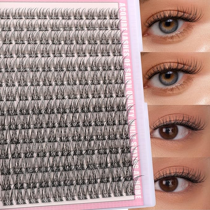 Natural Lash Clusters Kit Wispy Lash Invisible Lash Band Cluster Eyelash Extensions Kit 8-16mm Individual Lashes Extension DIY D Curl Eyelash Clusters with Waterproof Lash Band Clusters