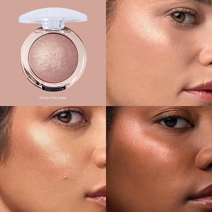 Milani Baked Highlighter - Long-Lasting Powder for Natural Radiant Glow- Buildable & Blendable Face Makeup with Lit-From-Within Finish- Vegan, Cruelty-Free & Talc-Free, Made in Italy, Rosa Italiana