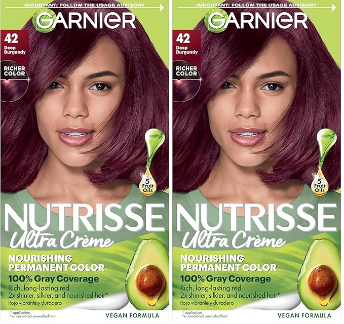 Garnier Hair Color Nutrisse Nourishing Creme, 42 Deep Burgundy (Black Cherry) Red Permanent Hair Dye, 1 Count (Packaging May Vary) (Pack of 2)