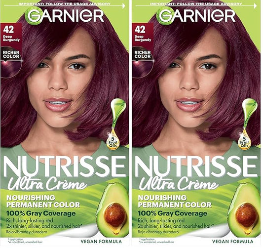 Garnier Hair Color Nutrisse Nourishing Creme, 42 Deep Burgundy (Black Cherry) Red Permanent Hair Dye, 1 Count (Packaging May Vary) (Pack of 2)