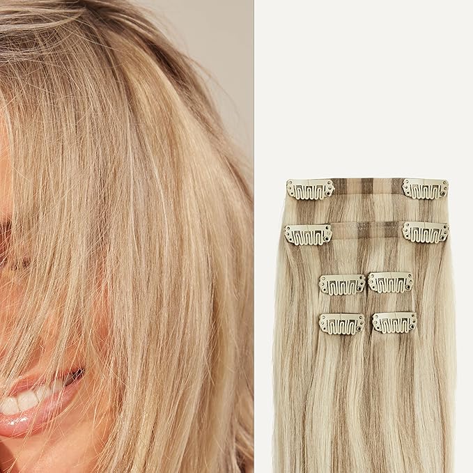 Luxy 100% Remy Human Hair Extensions for Thin Hair Thinning Hair Fill-Ins – 6 Seamless Wefts Multi-Dimensional Color Blend - Natural-Looking Volume & Coverage 95 grams 20" Beige Blonde Balayage