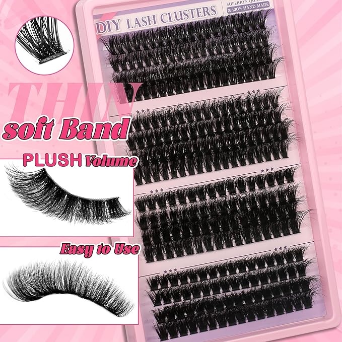 280 Pcs Lash Clusters Extensions Kit - 60D 80D 100D 120D Faux Mink Individual Eye Lash 12-18mm Clusters with D Curl Downy Wispy Lash Clusters for Lash Extension at Home
