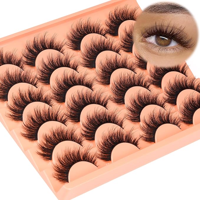 ALICROWN Fuzzy Eyelashes False Lashes Natural Wispy Fake Eyelashes Full Mink Lashes C Curly Strip Lashes Pack 12 Pairs