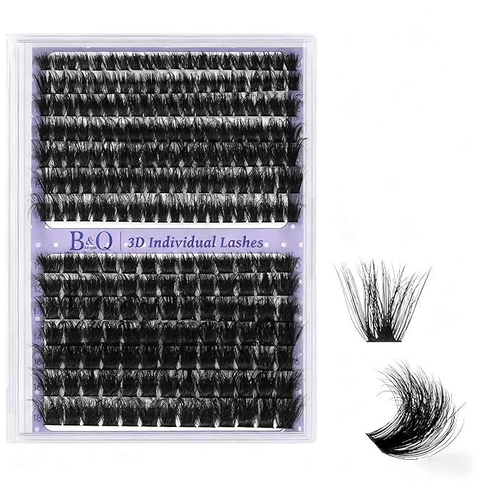 B&Q Fluffy Lash Clusters 100 200D Thick Lashes Eyelash Extensions Volume Lash Clusters 10-18mm Salon-style Dramatic Fluffy Lashes 280pcs Suitable for Beginners Makeup at Home(Lash-100+200D)