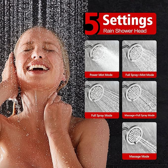SUMERAIN Brushed Nickel Rainfall Shower System with 6-Spray Handheld Filtered Shower Head, Shower Faucet Complete with Rough in Valve