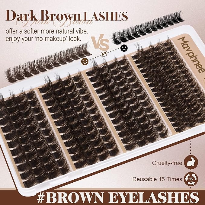 Brown Lash Clusters Kit Fluffy Thick Cluster Eyelash Extensions Kit Volume Dark Brown Eyelash Clusters CC-Curly Individual Lashes 130D 150D 180D 200D Cluster Lashes with Lash Bond and Seal, Tweezers