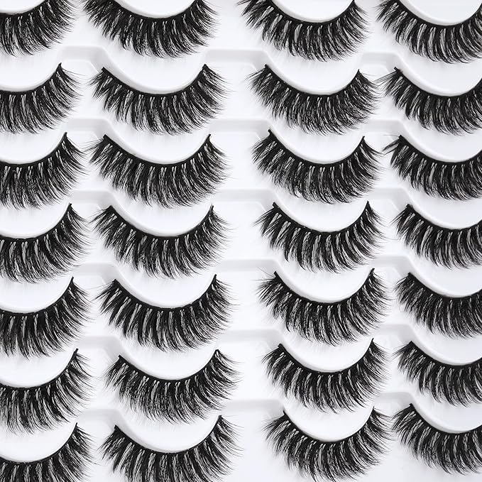 ALICROWN Short Eyelashes Natural Look False Lashes Mixed Lightweight Fuzzy Handmade Soft Volume 14 Pairs Faux Mink Pack