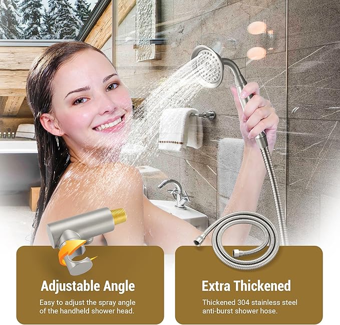 DASAN Brushed Nickel Rain Shower System Complete Antique Shower Faucet Sets, Shower Fixtures Combo Set with Pressure Balance Valve, Trim Kit, 9’’ Rainfall Overhead Shower & Handheld, AT209W-BN