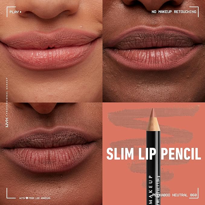 NYX PROFESSIONAL MAKEUP Slim Lip Pencil, Long-Lasting Creamy Lip Liner - Peakaboo Neutral