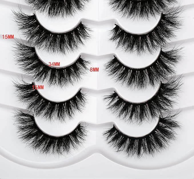 Pooplunch False Eyelashes Cat Eye Lashes Wispy Natural Extension Volume Soft Faux Mink Lash 8D Fake Eyelashes Strips 7 Pairs Pack