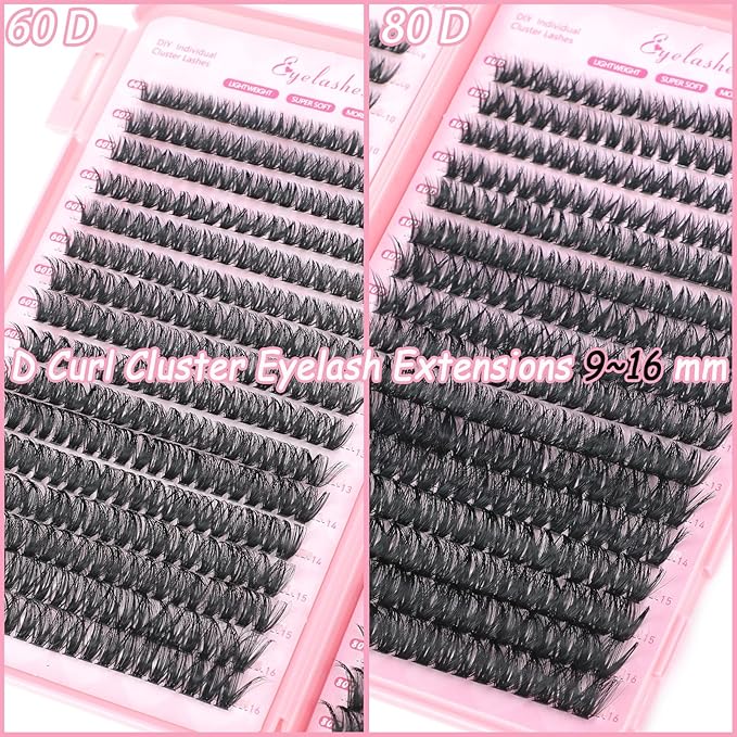 Manga Lash Clusters, 640 Pcs Eyelash Clusters Individual Lash Extension Kit D Curl Fluffy Wispy False Eyelashes Extensions Thin Band (60D+80D)