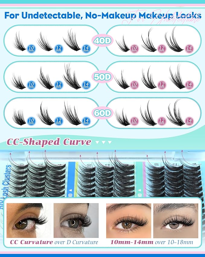Wispy Lash Clusters 10 12 14mm Eyelash Clusters Short Natural Cluster Eyelash Extensions 40D 50D 60D Individual Lashes Clusters 360pcs Fairy Lash Extension CC Curly DIY Eyelashes Clusters by calphdiar