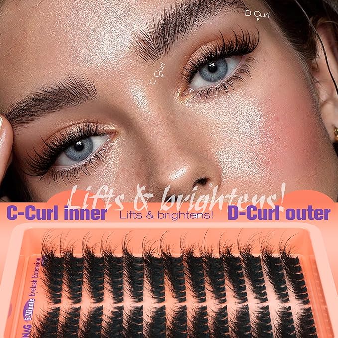 Wispy Lash Clusters 182pcs Eyelashes Clusters Left&Right Cluster Eyelash Extensions Thick CD Curly Individual Lashes Clusters 9-20mm DIY Fairy Lash Extension at Home by TOOCHUNAG