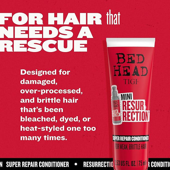 Bed Head by TIGI Resurrection Super Repair Conditioner Travel Mini – Repairing conditioner for dry, brittle and damaged hair with added moisture and nourishment, 2.53 fl oz