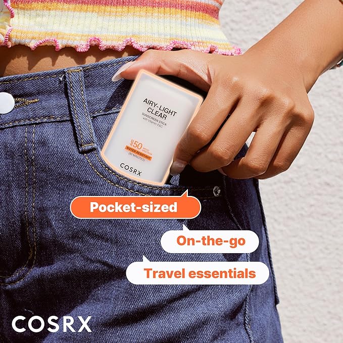 COSRX Airy-Light Clear Sunscreen Stick with Vitamin E & C SPF 50, 0.67 oz, 19g, Lightweight, Travel Essentials, Summer Essentials, Korean Skin Care, Korean Matte Sunscreen for Face