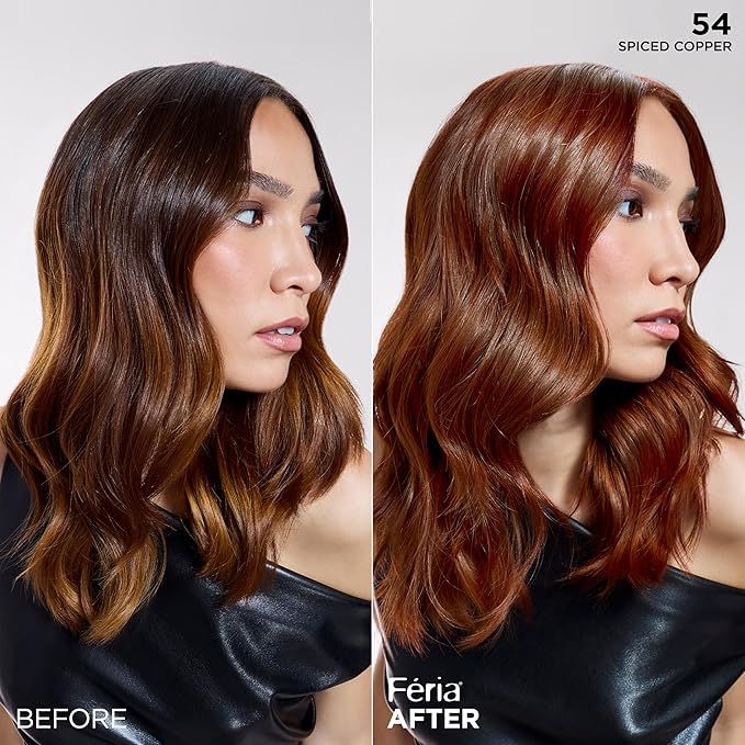 L'Oreal Paris Feria Multi-Faceted Shimmering Permanent Hair Color, High Intensity Hair Dye for 3X Highlights, 54 Spiced Copper, 1 Kit
