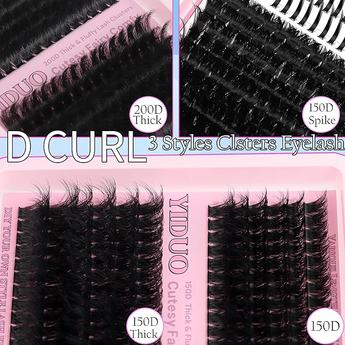 575Pcs Lashes Clusters Kit with Glue and Removers, D Curl Volume 150D+200D Thick+Spiky Lashes Extension, 12-21mm Thick Extension Eyelashes DIY Individual False Eyelash Kit DIY at Home Easily