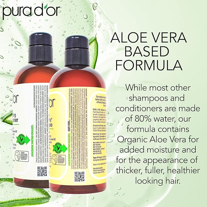 PURA D'OR Anti-Thinning Biotin Shampoo & Conditioner Original Gold Label Set (16oz x2) – CLINICALLY TESTED Formula for Volume, Strength & Thicker-Looking Hair – Helps Reduce Breakage For Women & Men | Deep Moisturizing, Conditioner, CLINICALLY TESTED, ...