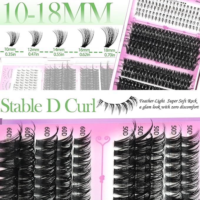 6 Box Mix Lashes Clusters Kit Gift Packs 1686Pcs with 2X Bond&Seal Volume Mega/Bottom Soft Extension False Eyelash D Curl Wispy Natural DIY Individual Fake Eyelashes for Beginners Bulk Pack