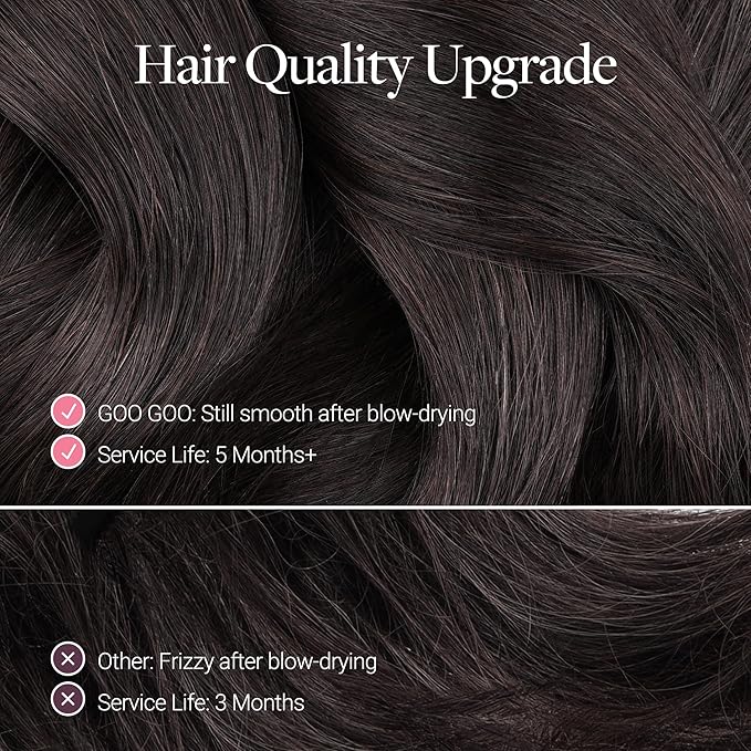 GOO GOO Invisi Edge Clip in Hair Extensions 22inch 200g 9Pcs Injected Seamless PU Clip in Hair Extensions, Virgin Real Human Hair, #1 Jet Black