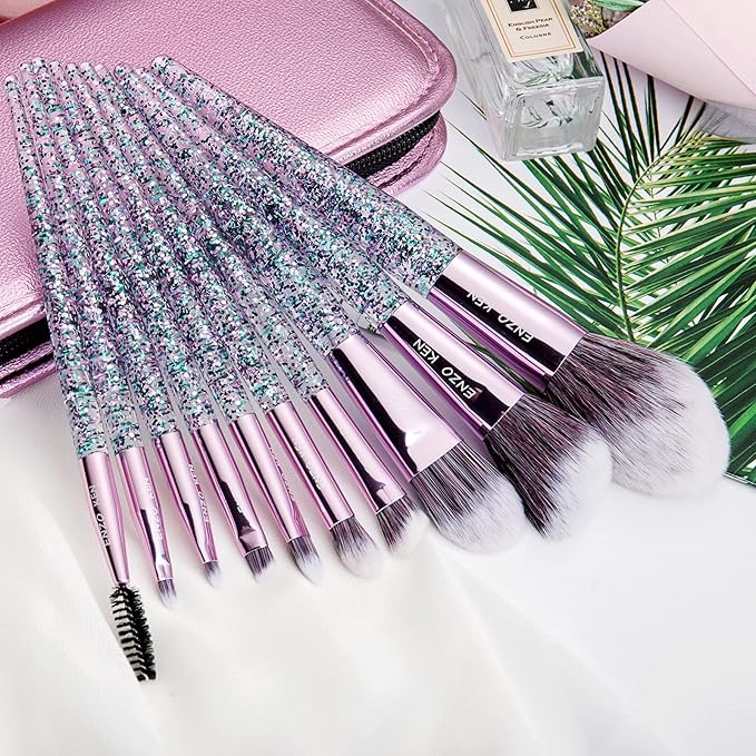 ENZO KEN Glitter Makeup Brushes Set with Case, Vegan Makeup Brush Set Professional, Colorful Cosmetic Brushes Makeup Set, Make up Brush Vegan, Make up Brushes Set Professional, Makeup Brush Set Vegan