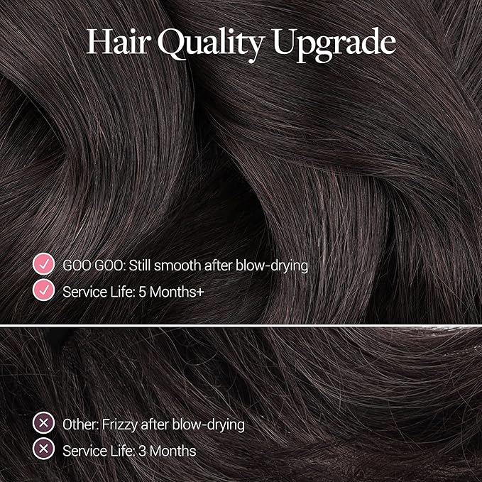 GOO GOO Invisi Edge Clip in Hair Extensions 22inch 140g 7Pcs Injected Seamless PU Clip in Hair Extensions, Virgin Real Human Hair, #1B Natural Black