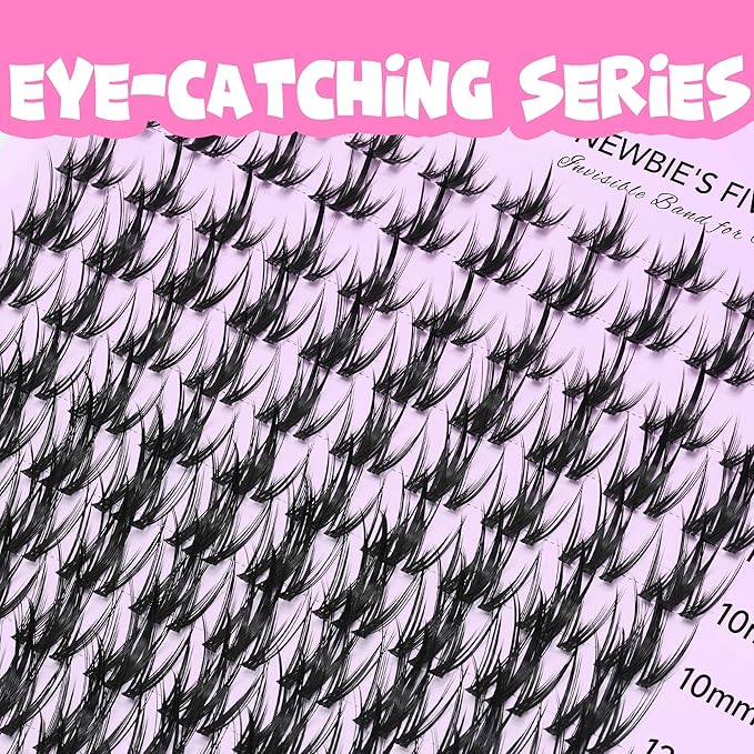 VEYESBEAUTY Lash Clusters Eyelash Extensions Thin & Invisible Band DIY Individual False Eyelashes Newbie's Five-Second Series Wispy Lash Tray for Self-application, Camellia Lashes 8-18mm Mixed Length