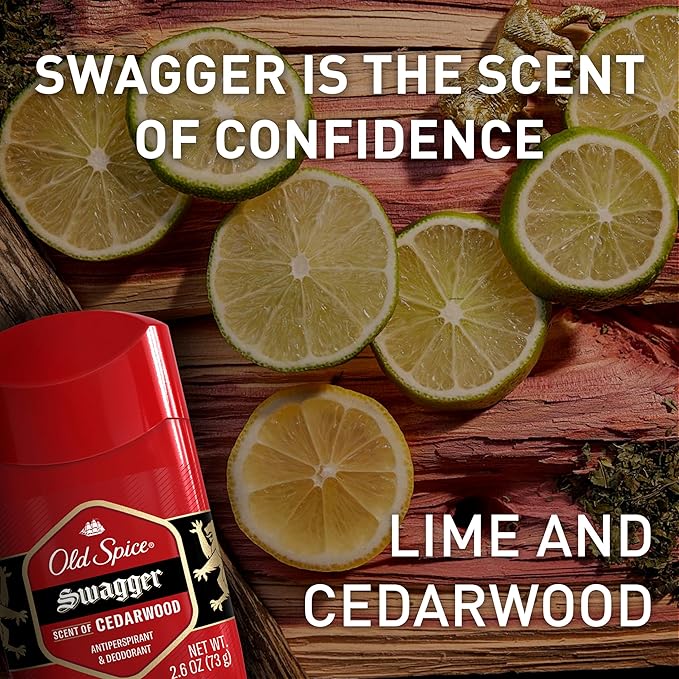 Old Spice Antiperspirant Deodorant for Men, 24/7 Sweat & Odor Protection, 24/7 Lasting Freshness, Invisible Solid, Swagger with Cedarwood Scent, 2.6 oz