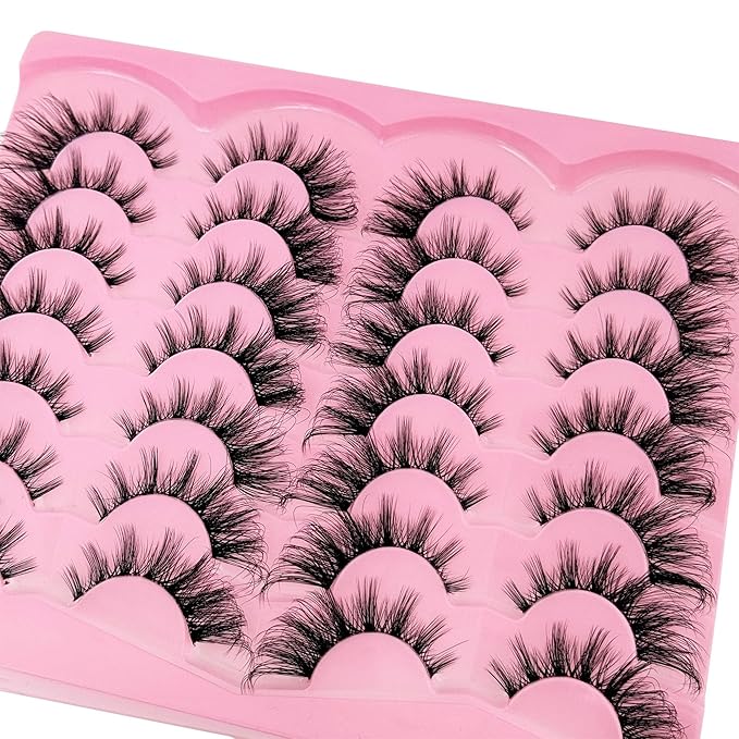 Yasnai Cat Eye Lashes False Eyelashes Volume 18mm Strip Lashes Wispy Fake Lashes Natural Eyelashes Clear Band 14 Pairs Pack 9D
